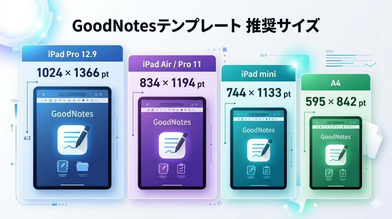 GoodNotesテンプレートのiPadサイズ比較 ptサイズ