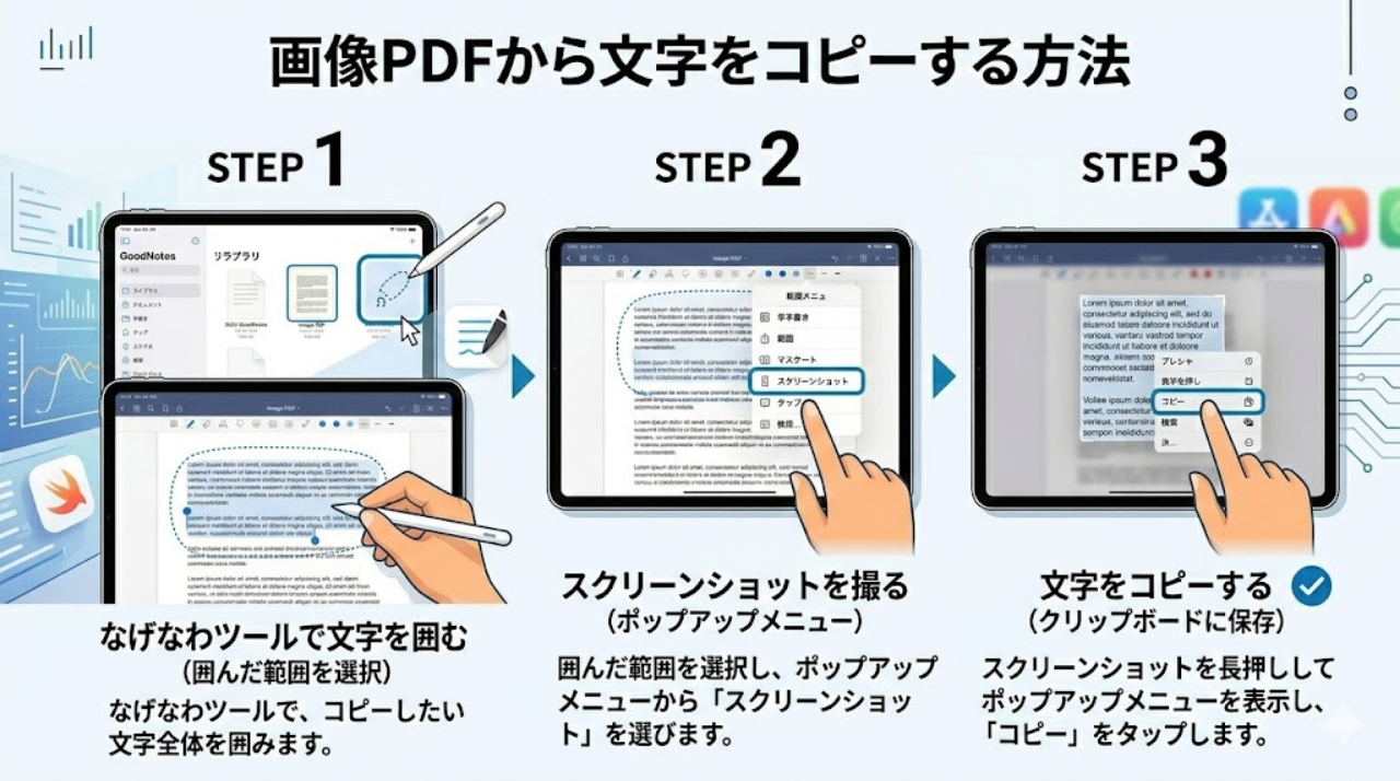 GoodNotesでスクリーンショットを使って文字をコピーする方法