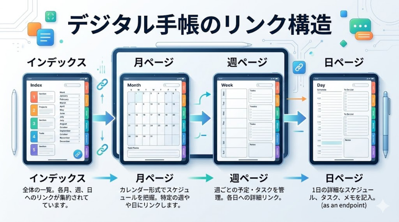 GoodNotesデジタルプランナーのハイパーリンク構造