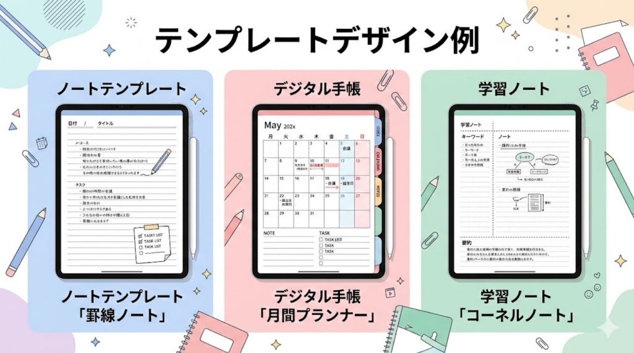 GoodNotesテンプレートのデザイン例 ノートレイアウト