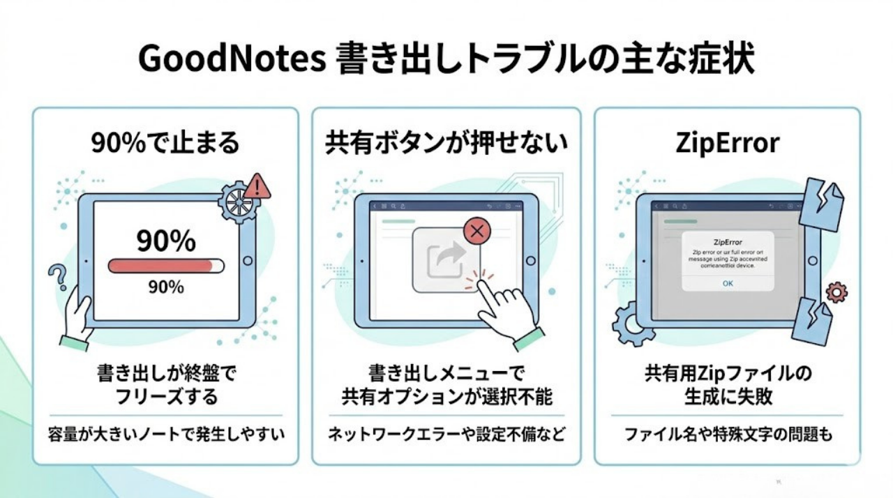 GoodNotesで書き出しできないときによくある症状(90%で止まる・共有ボタン無効・ZipError)