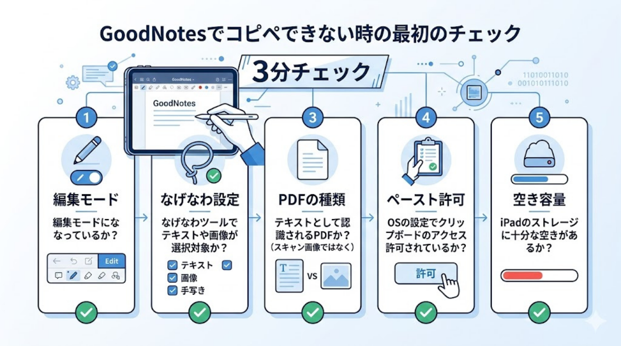 GoodNotesでコピペできない時に最初に確認するチェックリスト