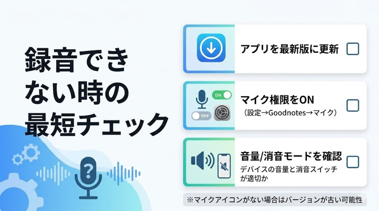 録音できない時の最短チェック（アプリ更新・マイク権限・音量_消音）