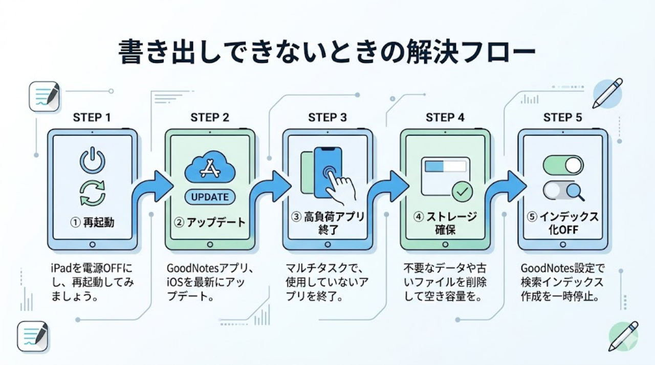 GoodNotes書き出しエラーを解決する5ステップのフロー