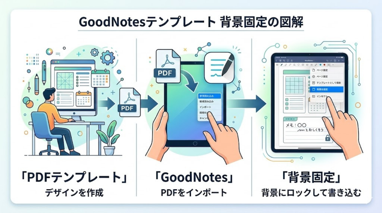 GoodNotesでテンプレート背景を固定する仕組み