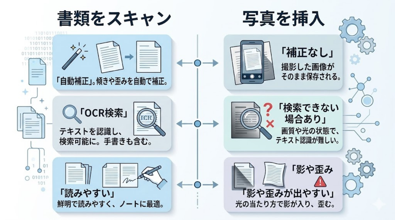GoodNotesスキャンと写真取り込みの違い比較図
