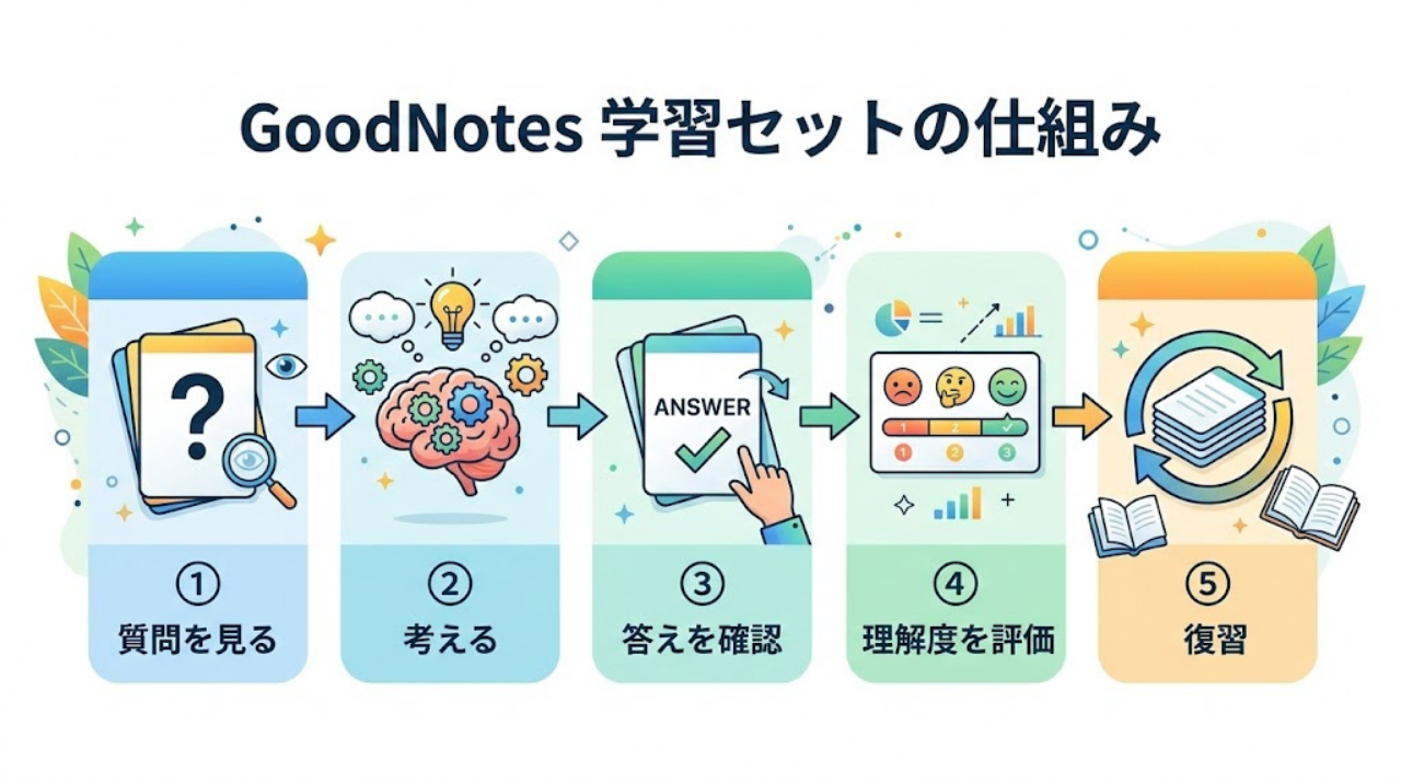 GoodNotes 学習セット フラッシュカード仕組み図