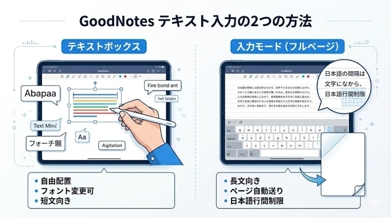 GoodNotesテキストボックスと入力モードの違い