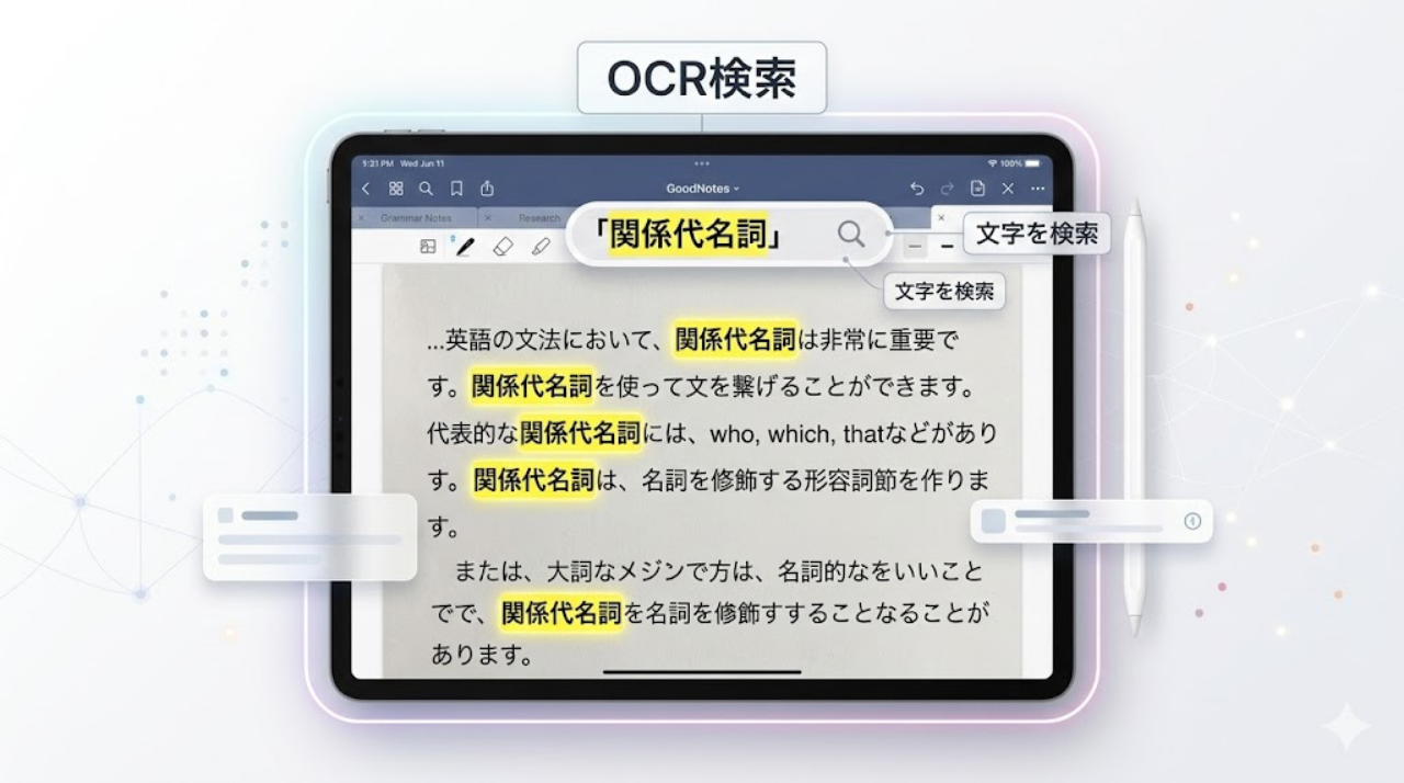 GoodNotesでスキャンした書類をOCR検索するイメージ