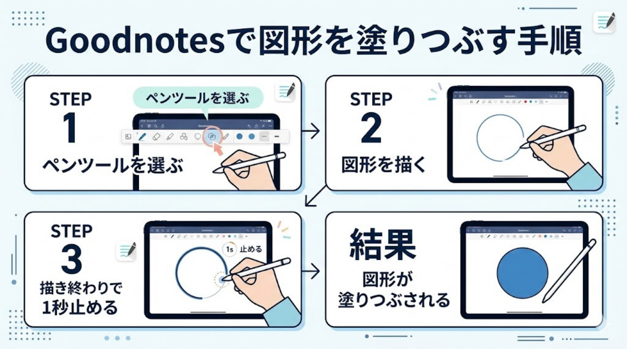 Goodnotes 図形 塗りつぶし 手順