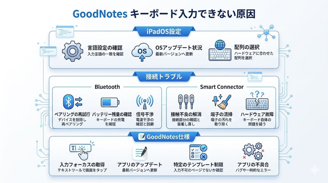 GoodNotesでキーボード入力できない原因の3レイヤー図