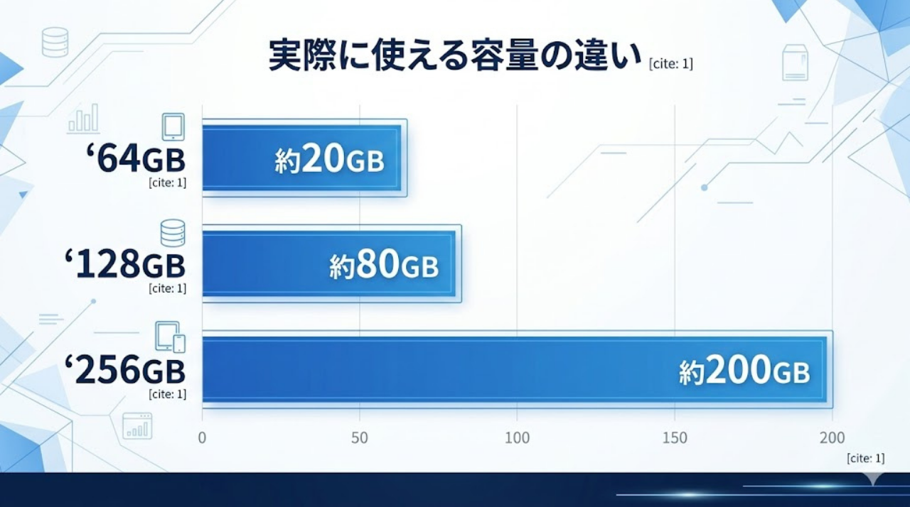 勉強用iPadの容量比較イメージ（64GB・128GB・256GB） (2)