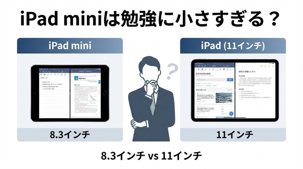 iPad miniと11インチiPadのサイズ比較イメージ