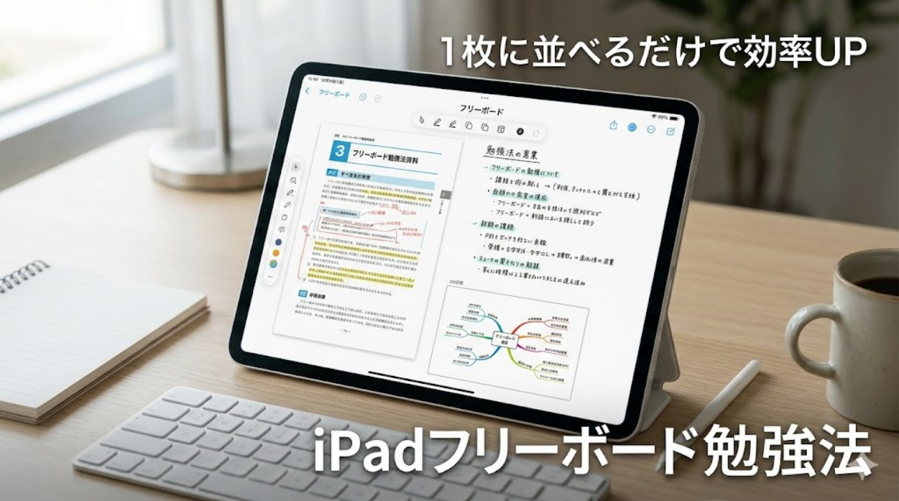 iPadフリーボードで1枚に資料を整理する勉強イメージ