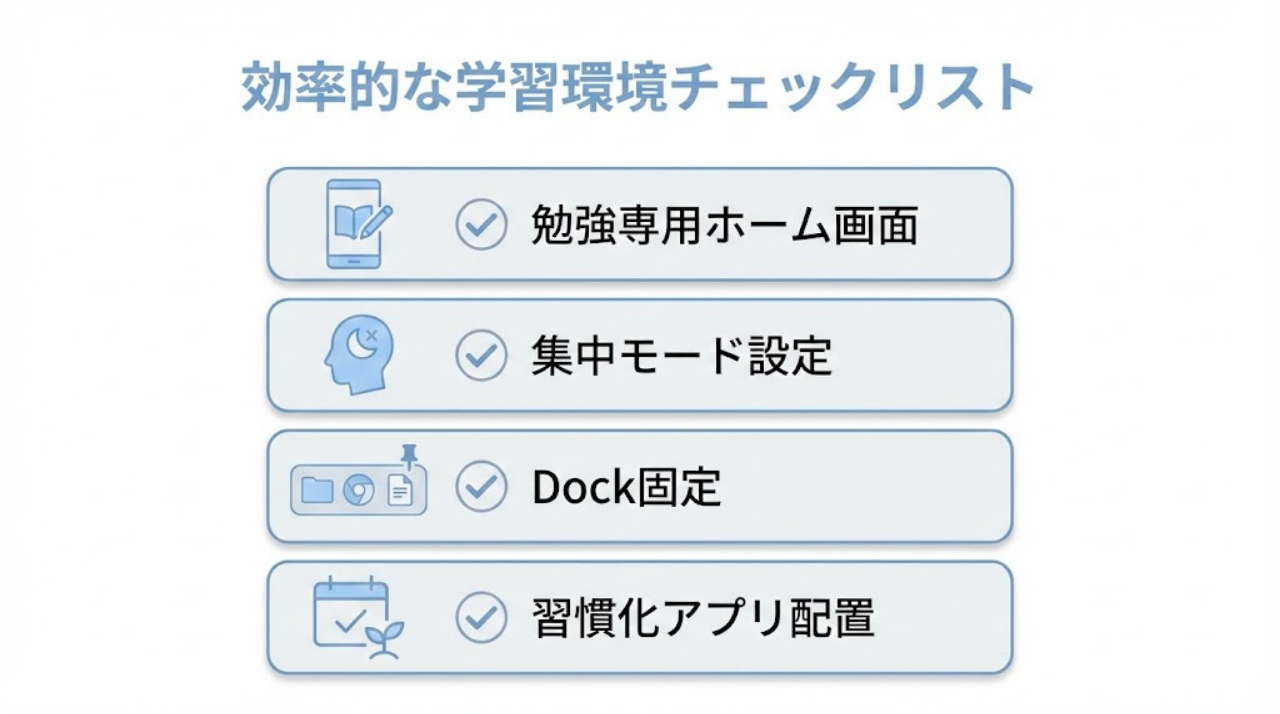 社会人向けiPad勉強の初期設定チェックリスト図