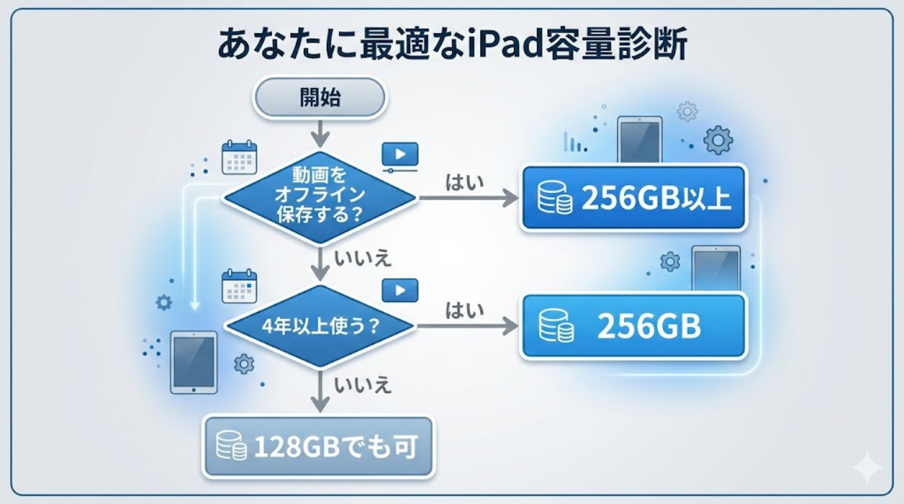勉強用iPadの容量選びフローチャート