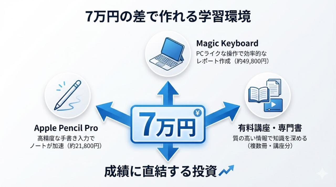 iPad ProとAirの価格差7万円の使い道を示したインフォグラフィック