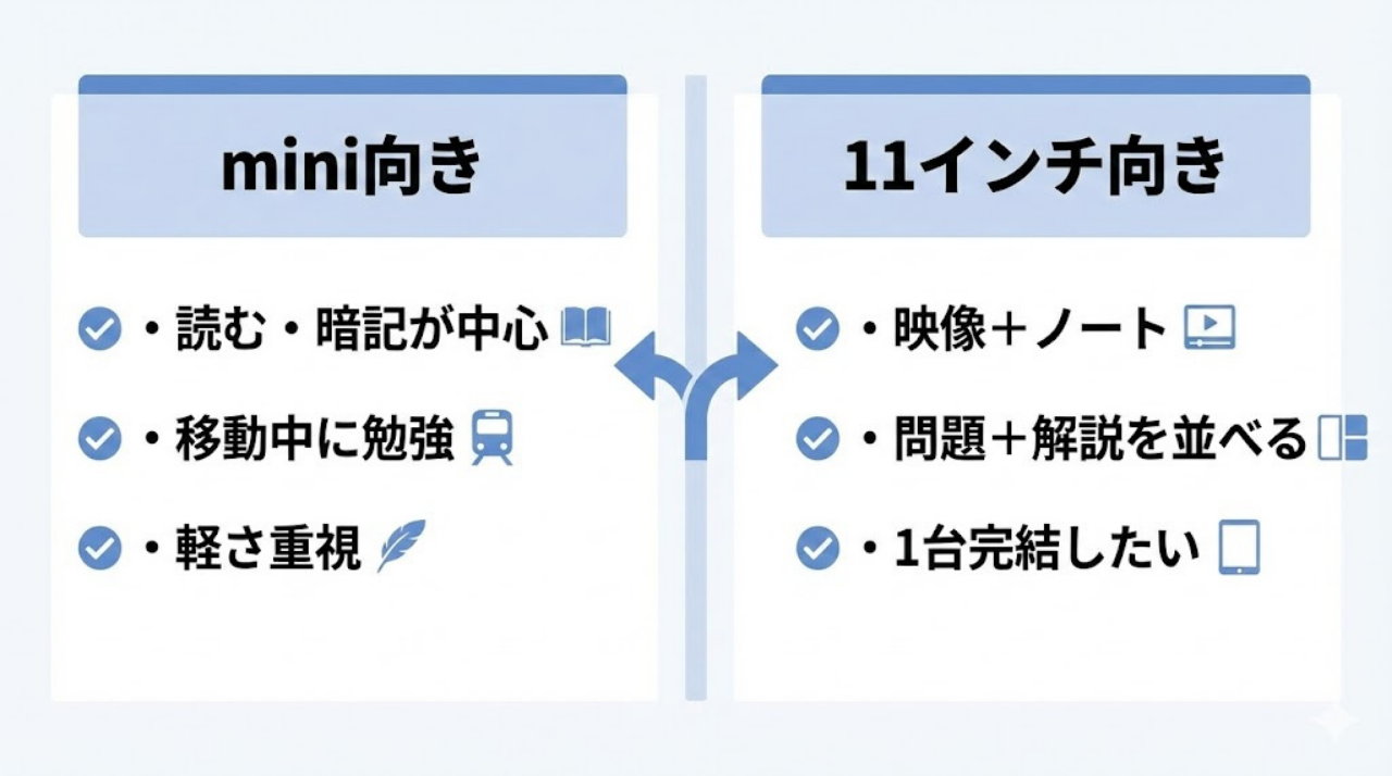iPad miniと11インチの適性診断図