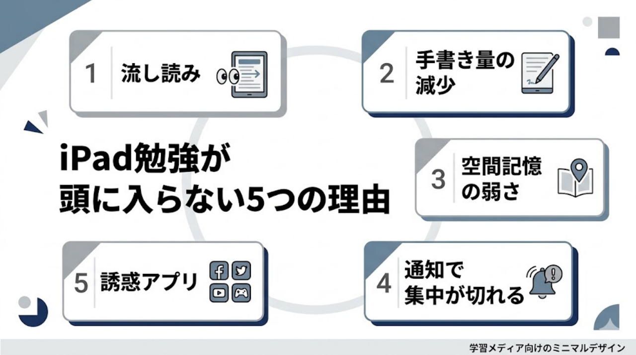 iPad勉強が頭に入らない5つの理由を整理した日本語インフォグラフィック
