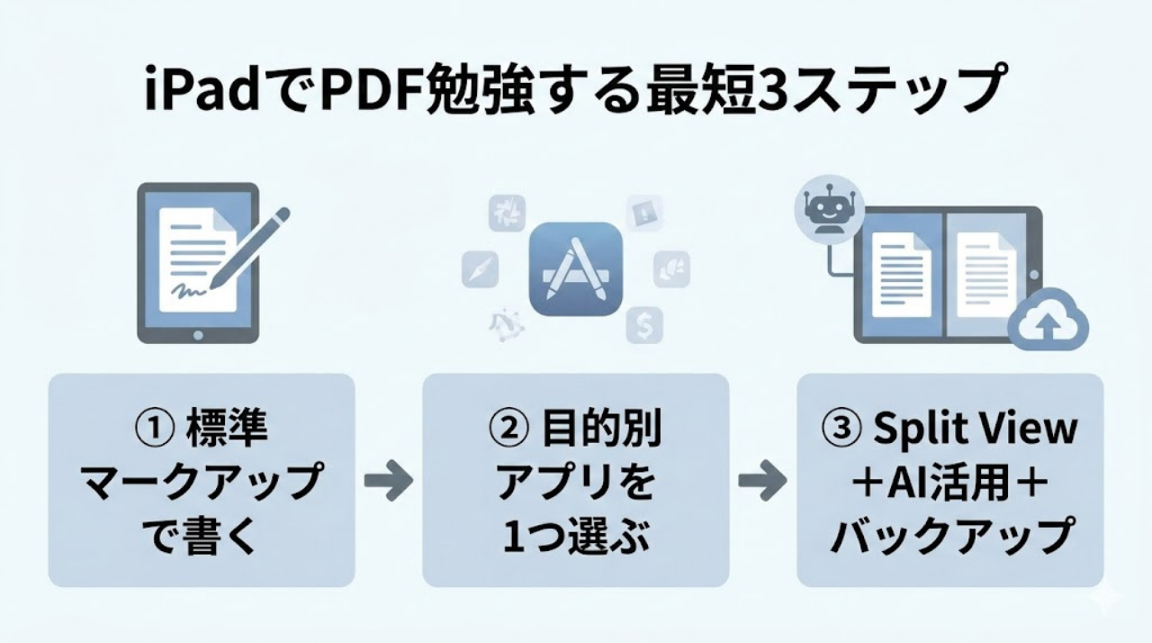 iPadでPDFに書き込みして勉強する最短3ステップの図解
