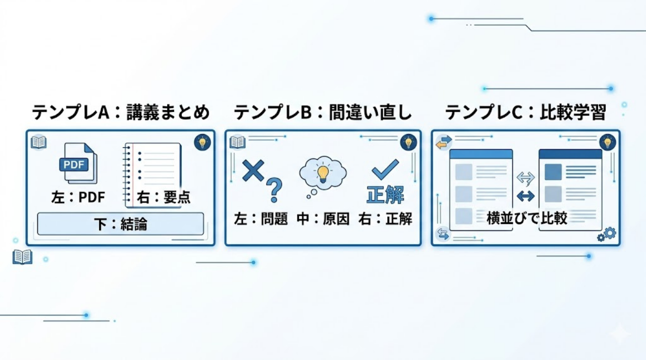 フリーボード勉強テンプレ3選の配置イメージ図