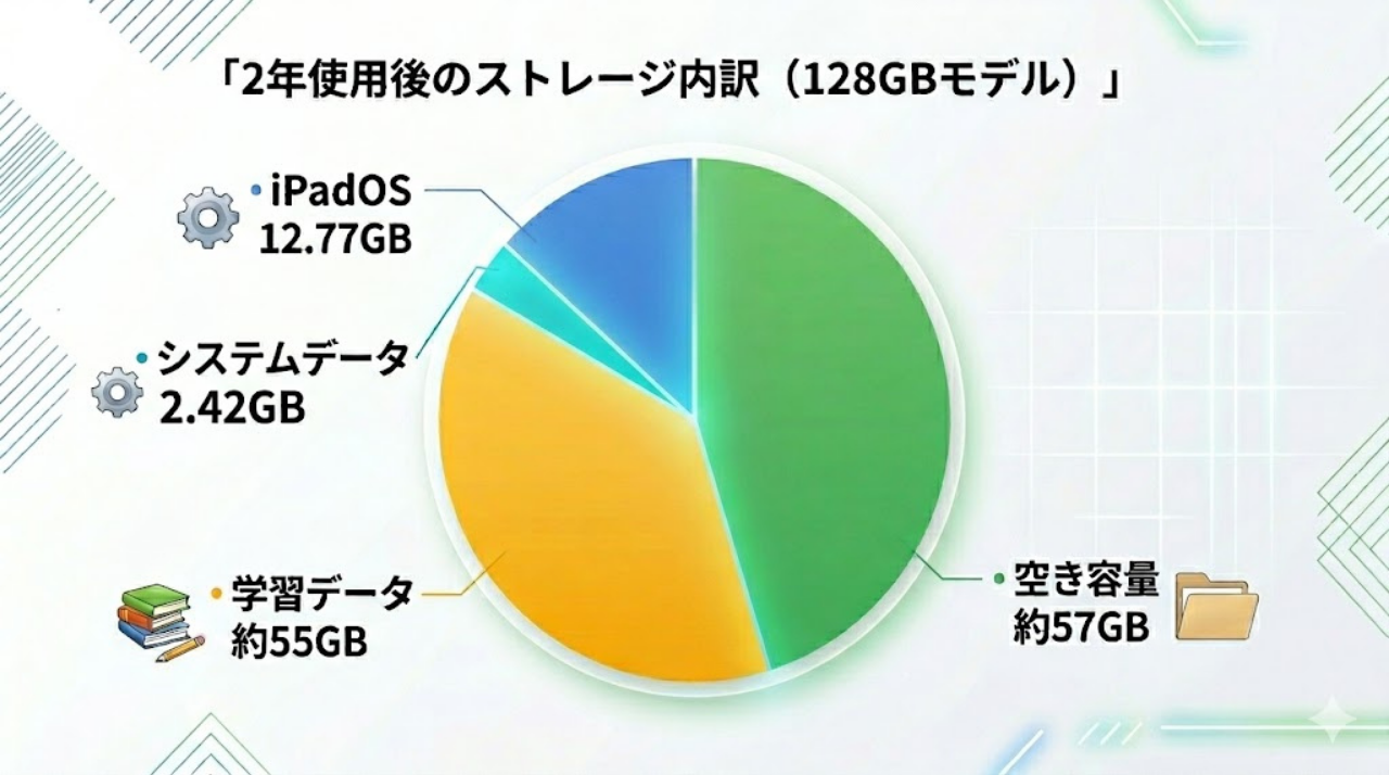 128GB iPadを2年間使用したストレージ内訳の円グラフ