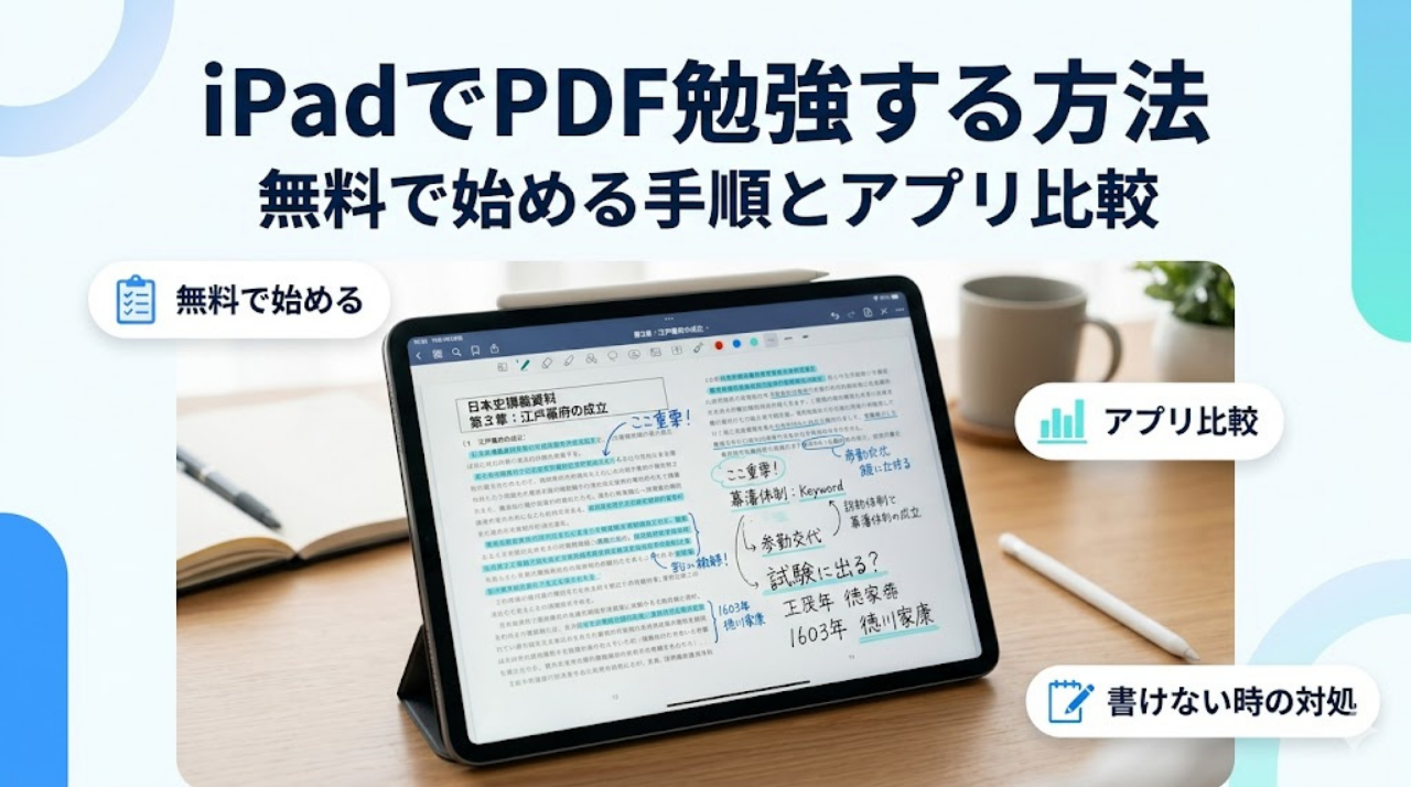 iPadでPDF教材に書き込みながら勉強する方法を紹介する記事のアイキャッチ画像