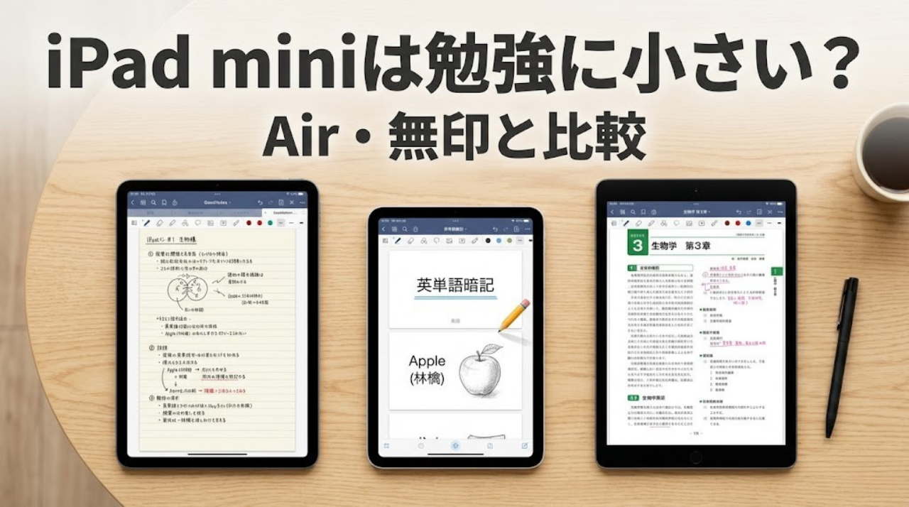 iPad miniとiPad Air・無印iPadを勉強用途で比較しているアイキャッチ画像