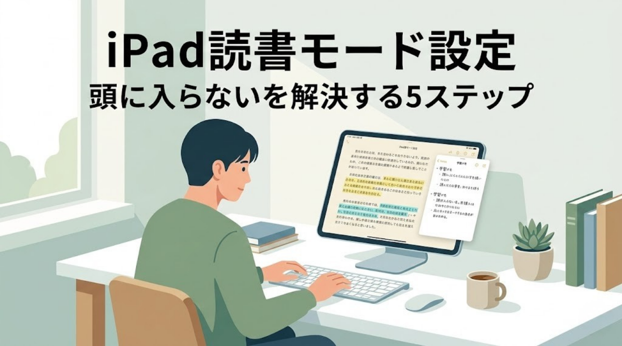 iPad読書モード設定と3行要約で学習効率を高めるイメージ