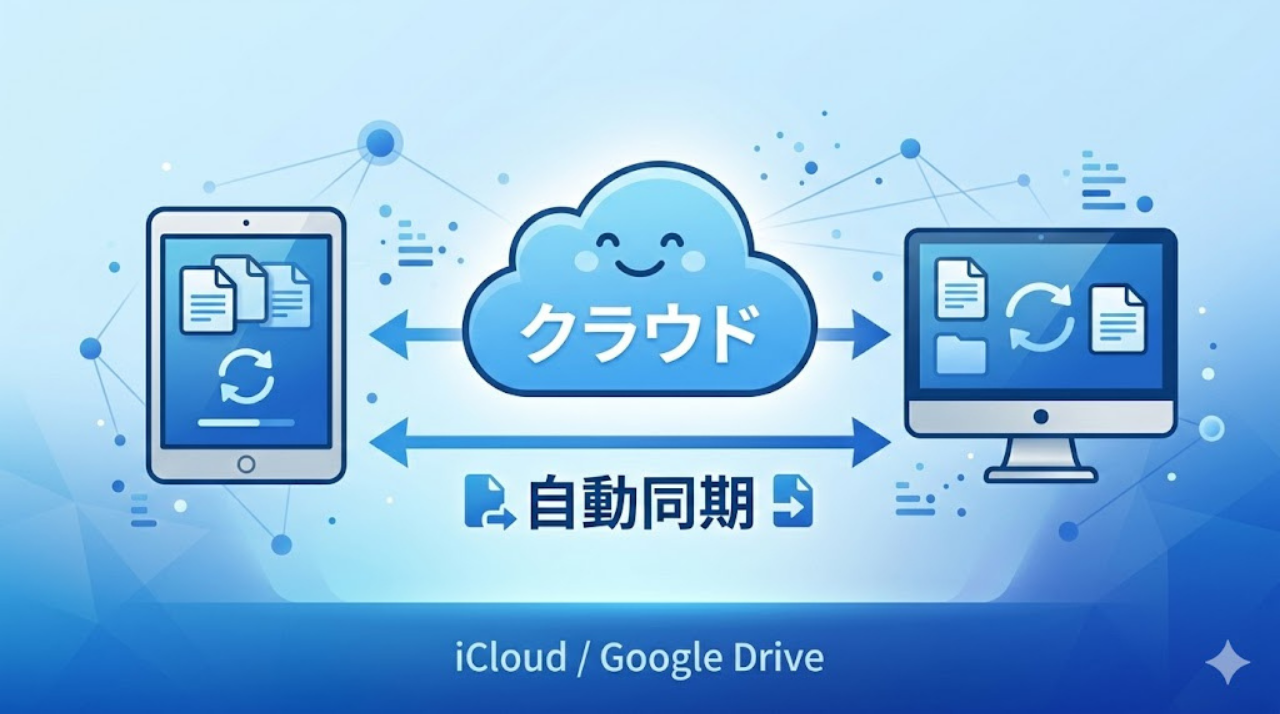 iPadノートのクラウドバックアップ構成図(iCloud・Google Drive)