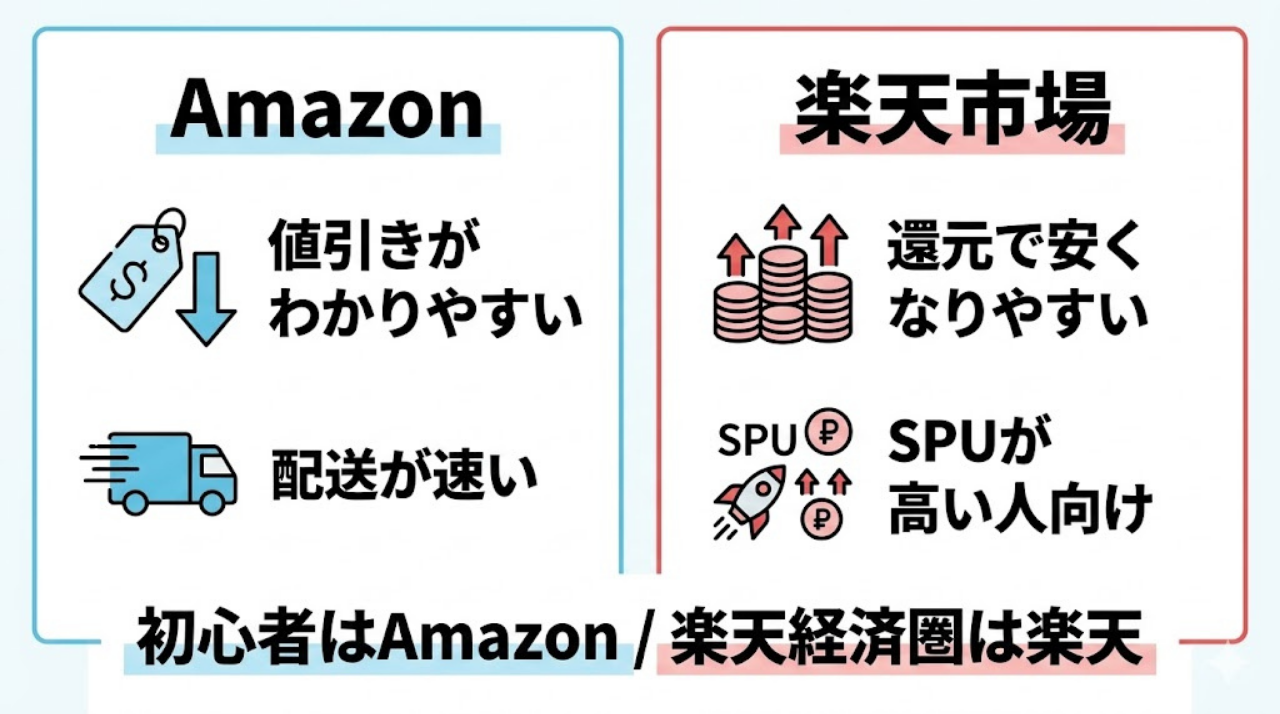 Amazonと楽天市場の違いを初心者向けに整理したiPad購入比較図