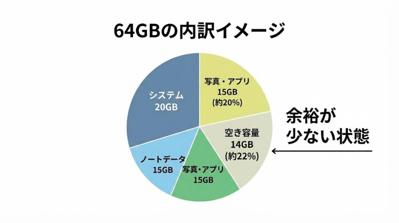 64GB iPadの容量内訳イメージ図