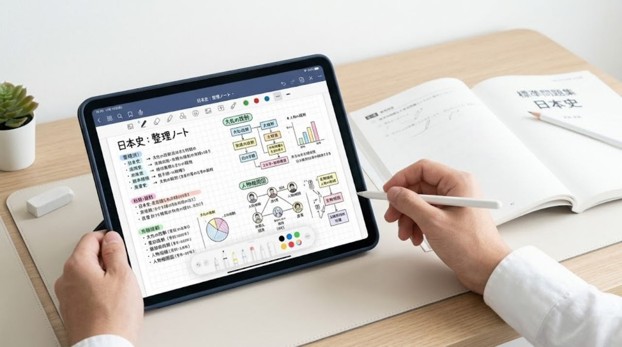 きれいなデジタルノートを作っているが勉強が進んでいないイメージ