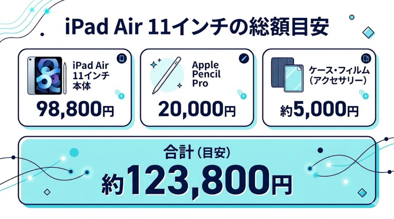 iPad Air 11インチを大学生向けに揃えた場合の本体と周辺機器込み総額を示した図2