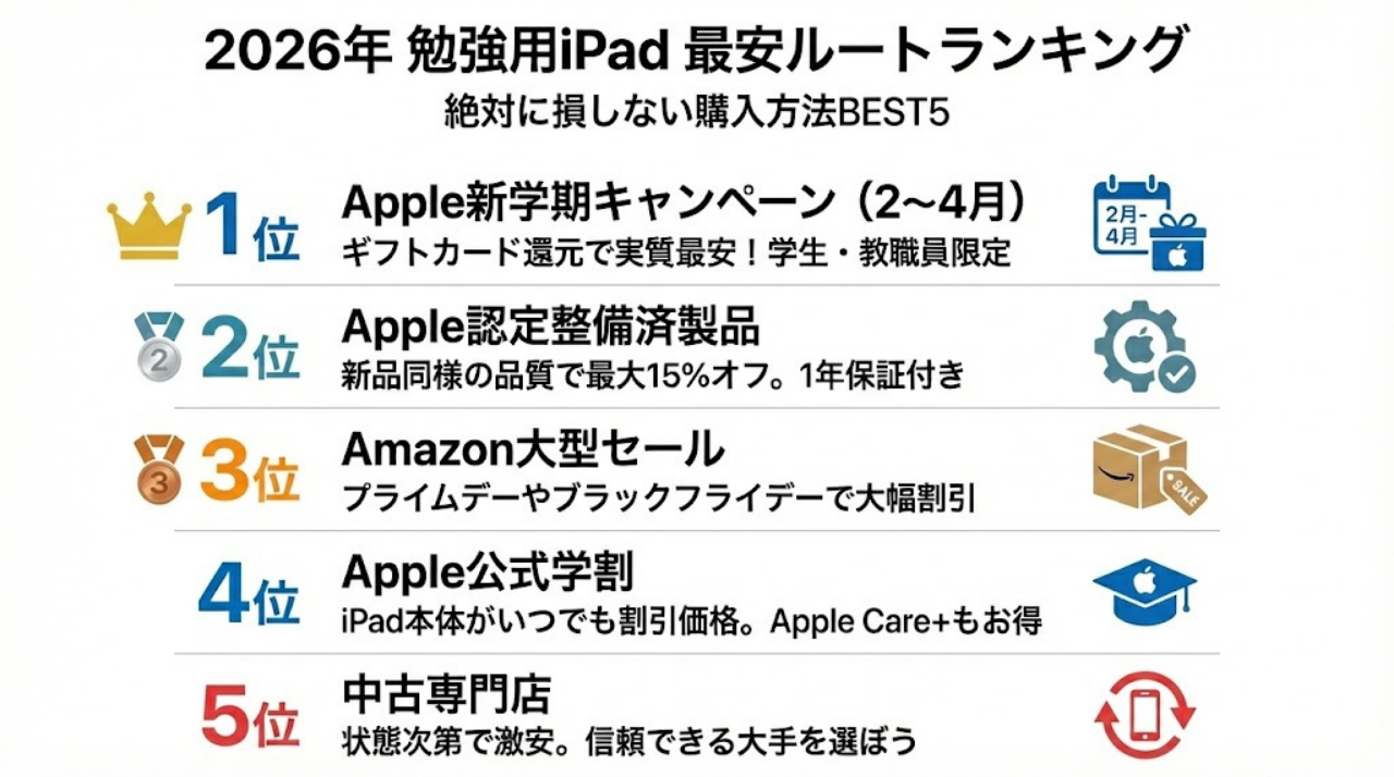 2026年勉強用iPad最安購入ルートランキング図