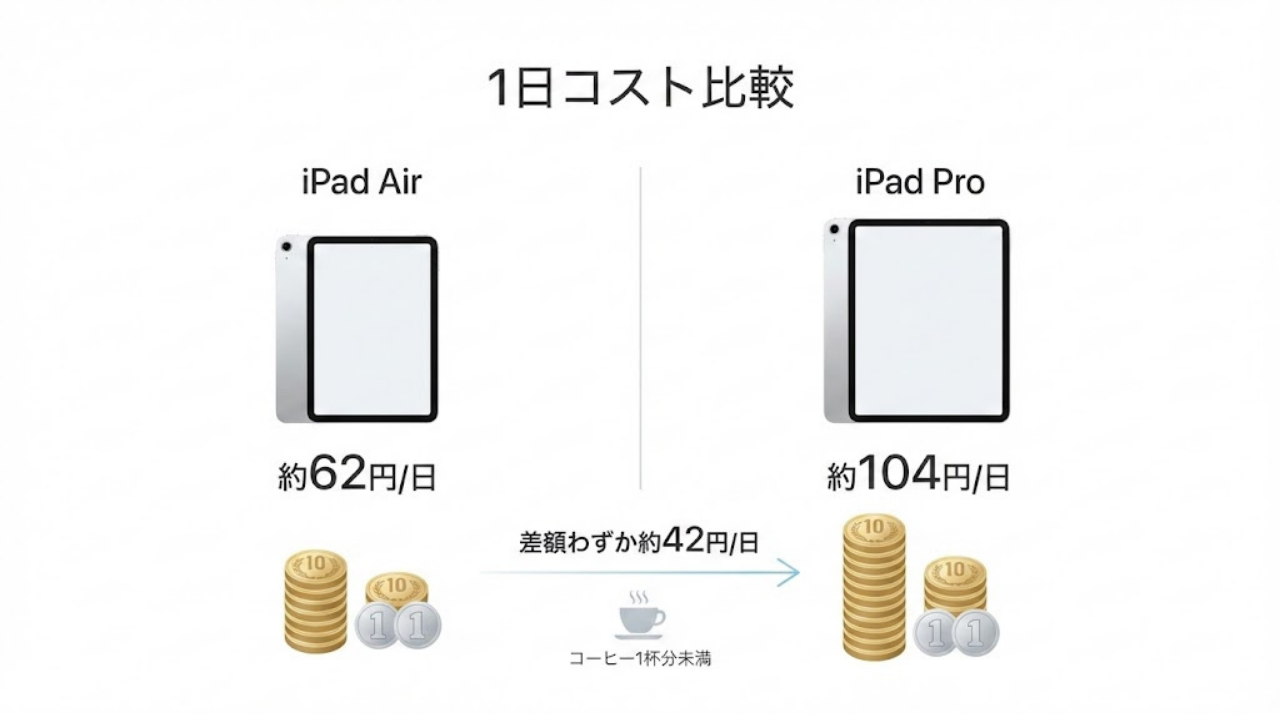iPad AirとiPad Proの1日あたりコスト比較図