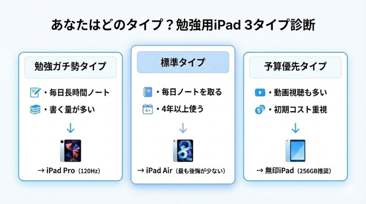 勉強用iPadの3タイプ診断(Pro・Air・無印の選び分け)