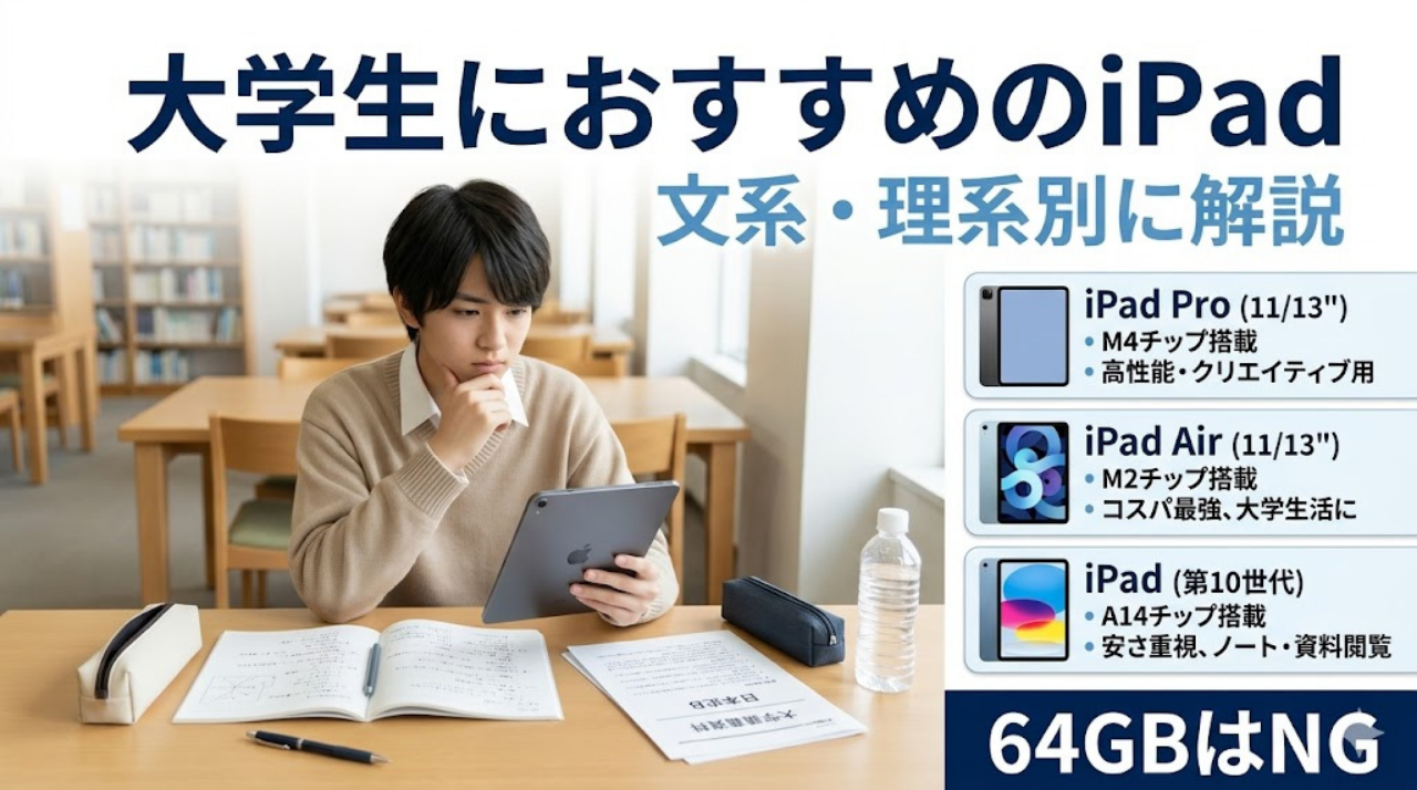 大学生向けiPadのおすすめ機種を文系・理系別に比較しているアイキャッチ画像