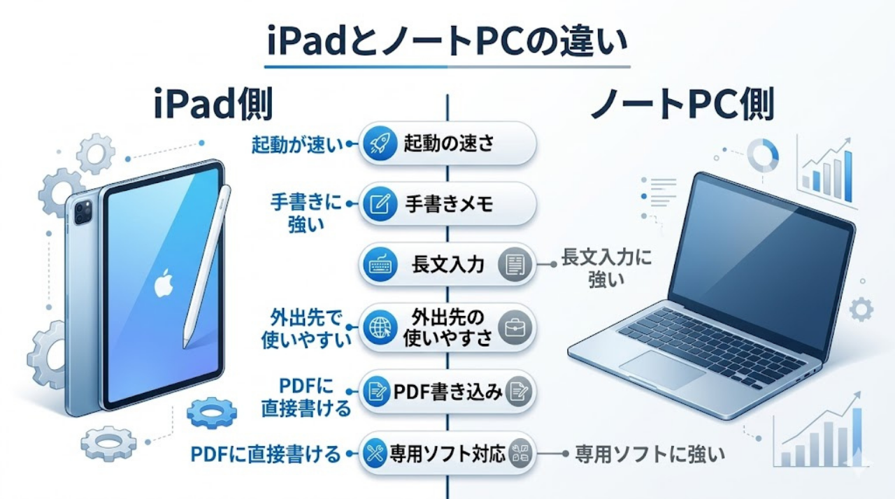 iPadとノートPCの違いを比較した図解
