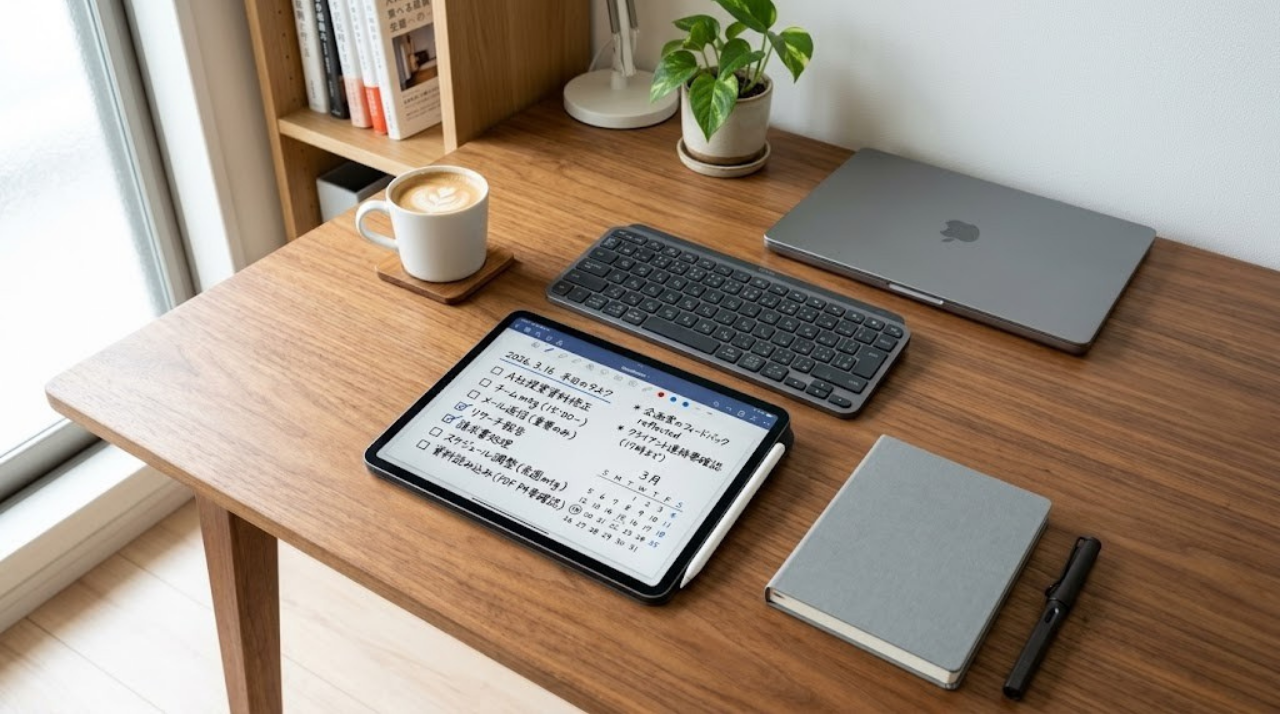 iPadを仕事で活用しているデスク環境のイメージ