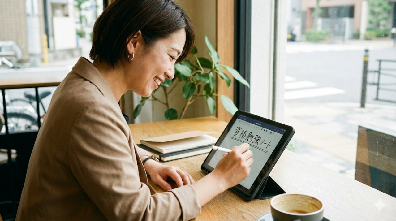 iPadで勉強している社会人のイメージ