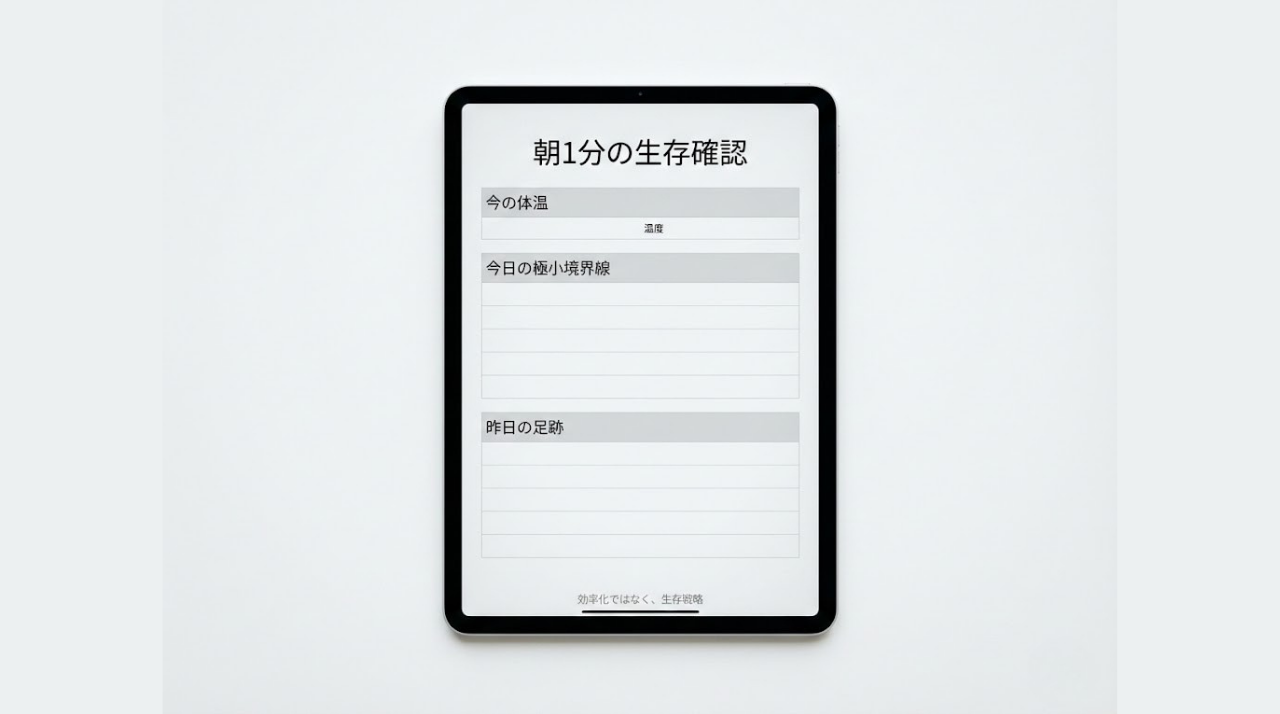 朝1分の生存確認テンプレートのiPad画面イメージ