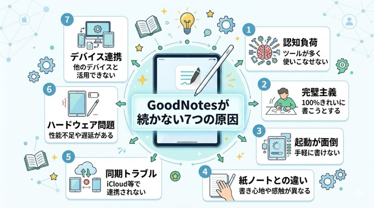 GoodNotesが続かない7つの原因をまとめた図解