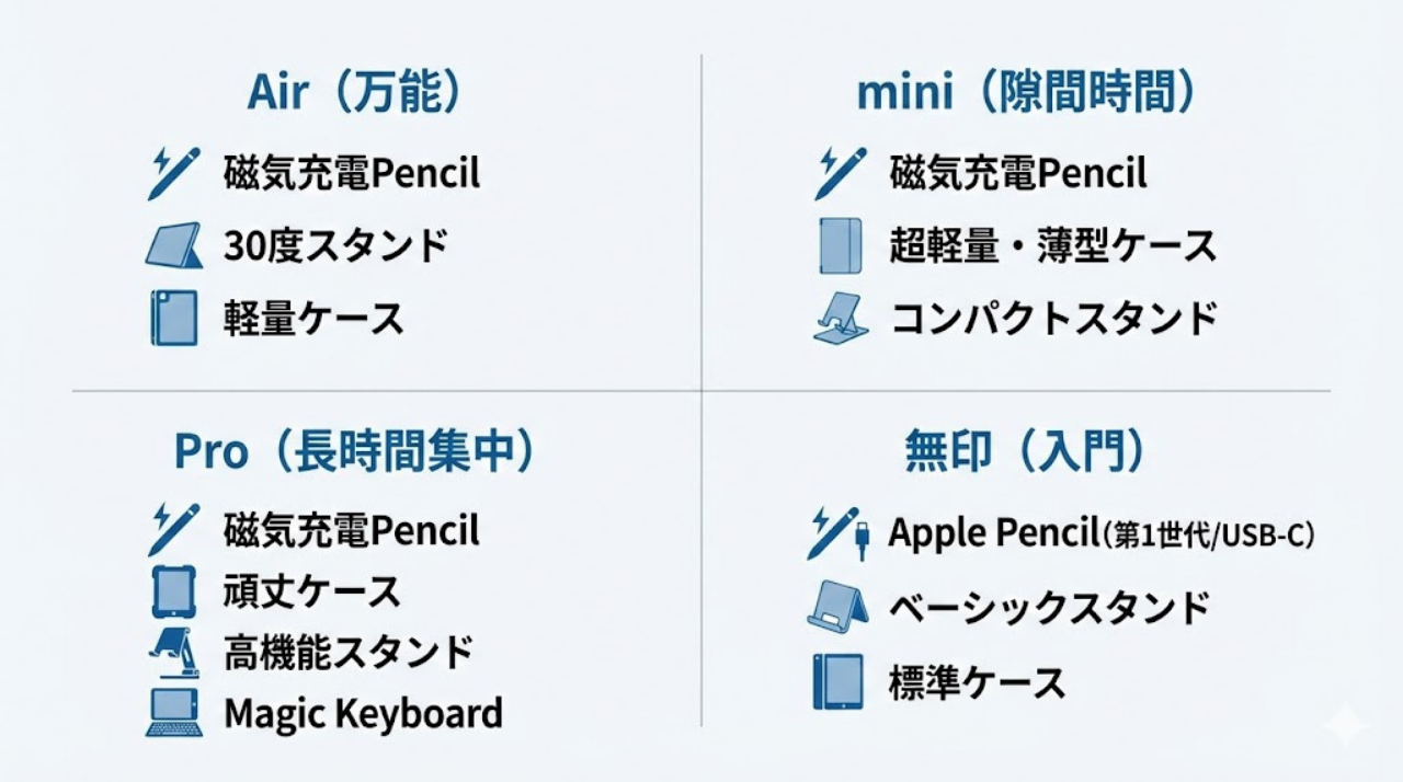 iPadモデル別おすすめ周辺機器構成一覧