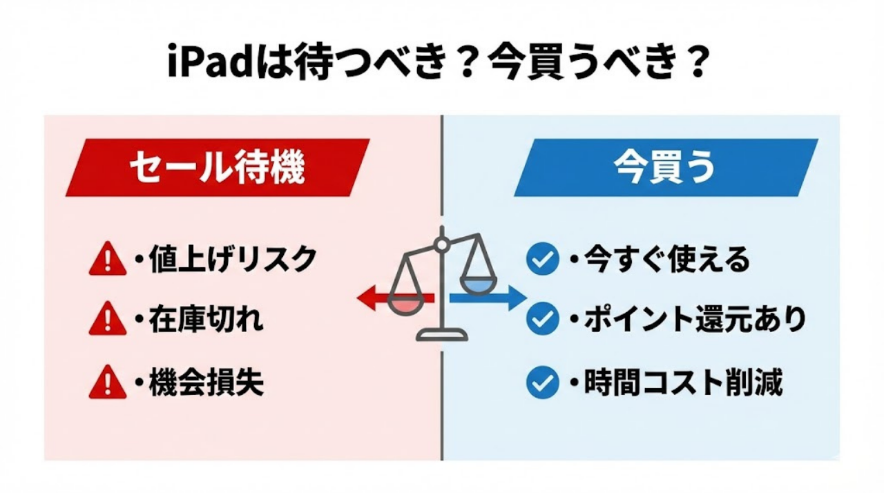 iPad購入で待つ場合と今買う場合の比較図