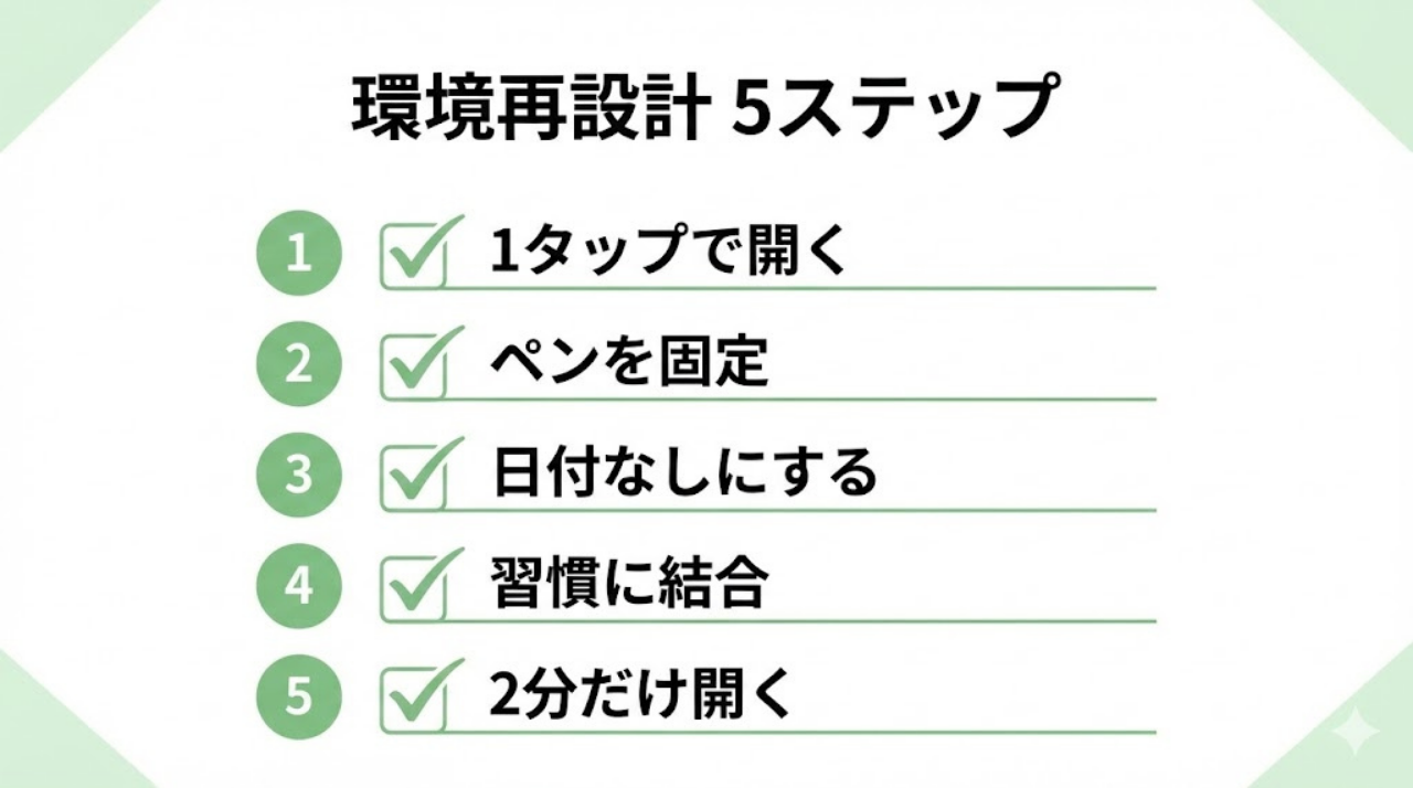 GoodNotesを続けるための環境再設計5ステップの図解