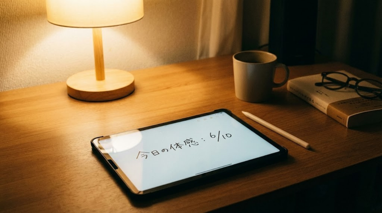 iPadに1行だけ書かれた生存確認のメモ