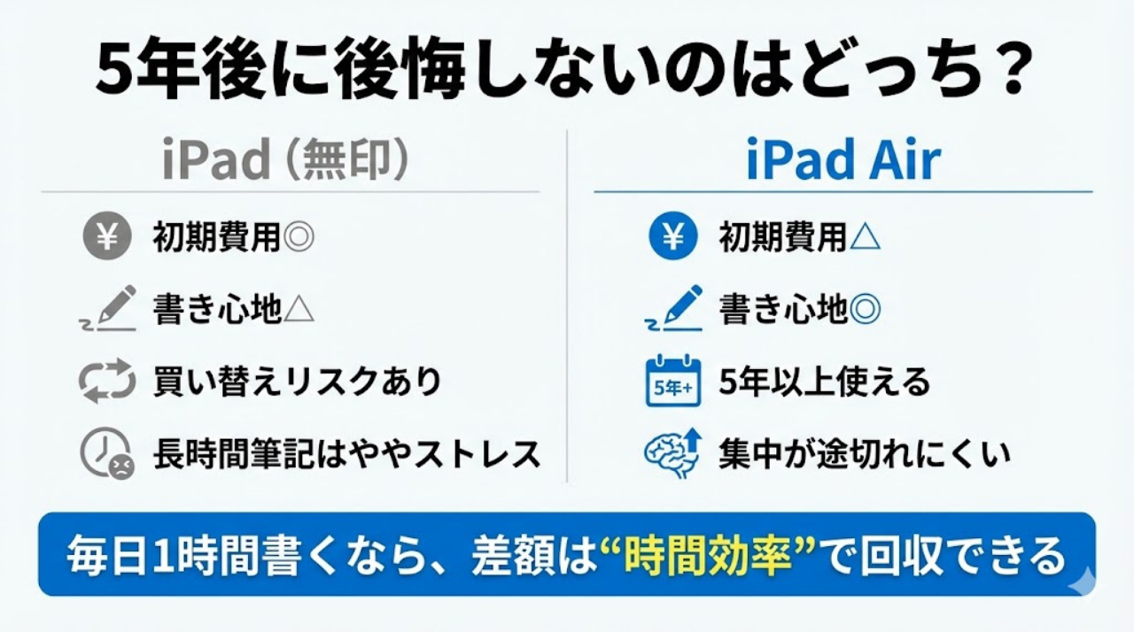 iPad無印とiPad Airを5年使用視点で比較した後悔回避インフォグラフィック