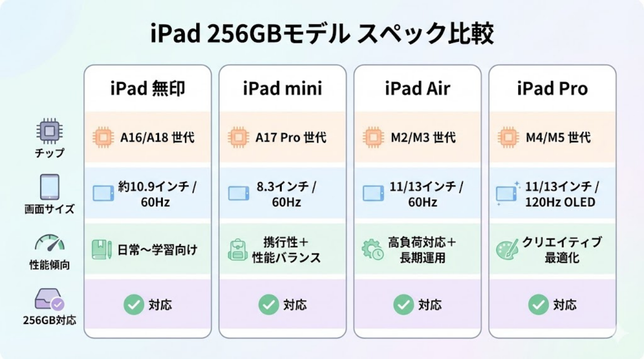 iPad 256GBモデル比較インフォグラフィック202602