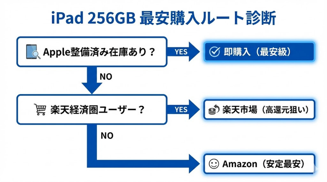 iPad 256GB購入ルート診断フローチャート